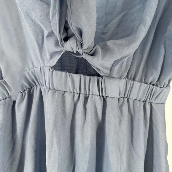 Blue Maxi Shirt Dress Long Sleeve Collared Button Up Knot Tie M Shein Prairie - Picture 6 of 9